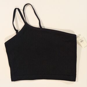 Aerie Seamless One Shoulder Longline ribbed Bralette black XL